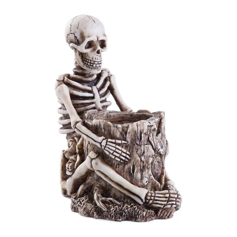 

Skull Pen Holder Skeleton Makeup Brush Pencil Storage Home Office Desk Organizer Halloween Decoration