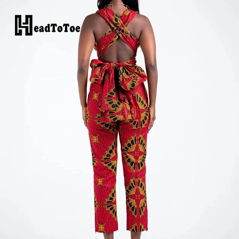 

Digital Print Sexy Backless Pocket Design Jumpsuits Chic Women Multi Wear Ways One Piece Overalls