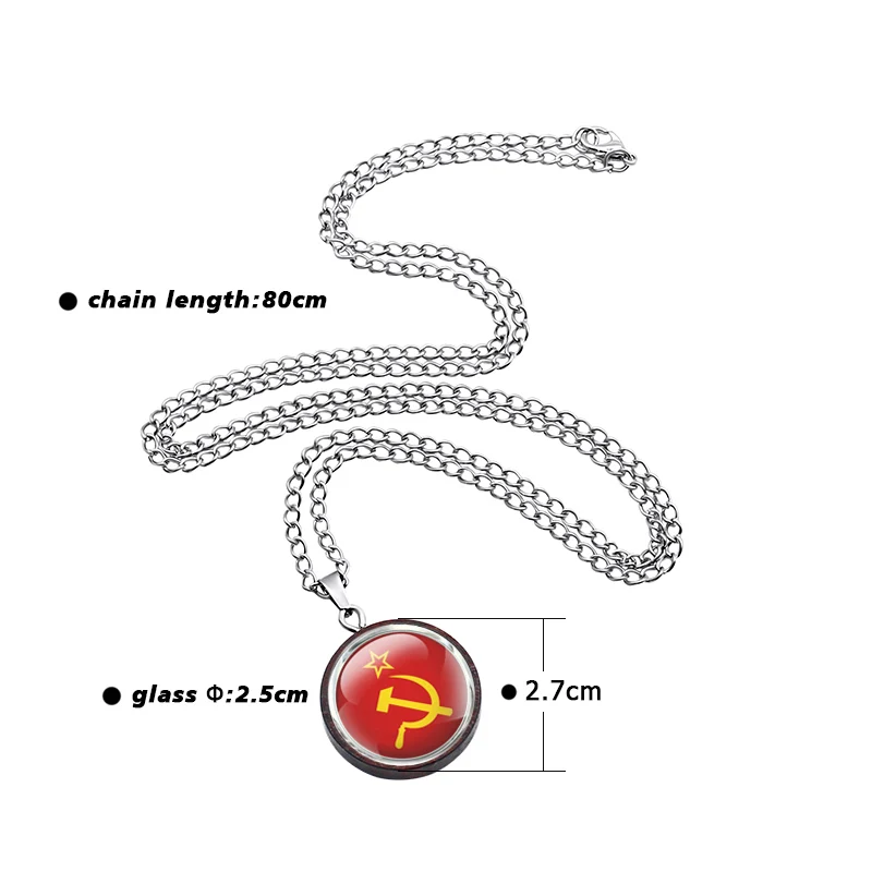 

Classic USSR Badges Sickle Hammer Communism Symbol Necklace Jewelry Gifts Glass Dome Metal Wood Pendant Necklace Accessories
