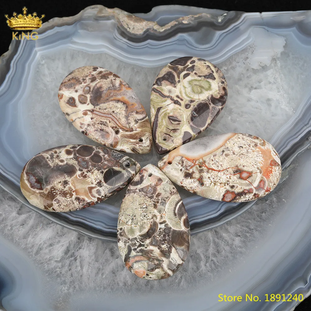 

5pcs Natural Ocean Agates Water Drop Pendant Necklace Earring Making,Drilled 2mm Hole Slab Agates Charms For DIY Jewelry Making