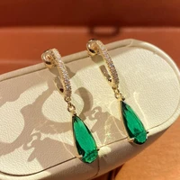vintage green zircon stud earrings women trend show water drop shaped forest super fairy girls banquet celebration ear jewelry