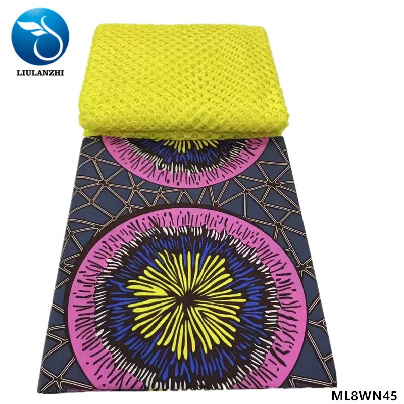ML8WN45 LIULANZHI Африканский настоящий воск 3 ярдов Анкара+ Вышивка Кружева Французский 2,5 ярдов Новое поступление ML8WN02 - Цвет: ML8WN45