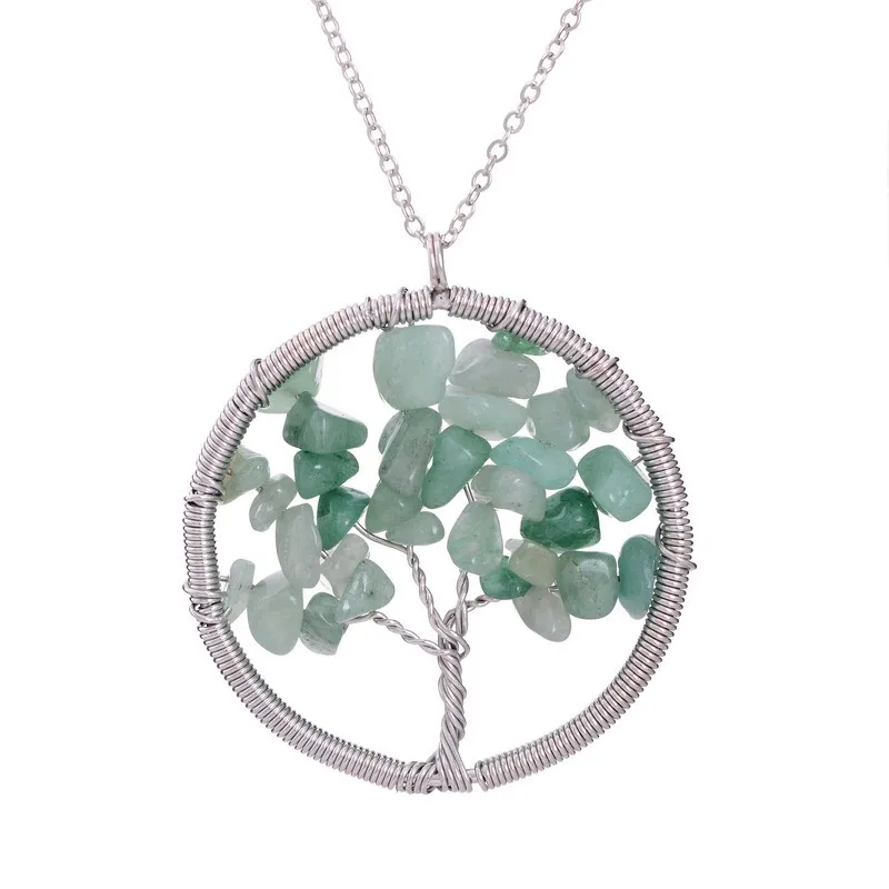 Turquoise Qilmily 7 Чакра Древо жизни хрустальные ожерелья с подвеской из натурального камня для женщин и мужчин Бусы кварцевые Ювелирные изделия Подарки сувениры свадебные - Окраска металла: Turquoise