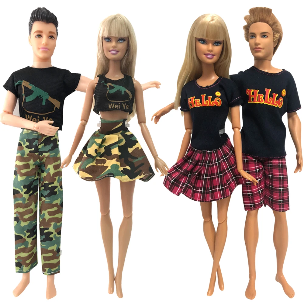 

NK 4 Pcs /Set Doll Couple FashionDress Imitation CS Military Dress Soldier Clothes For Barbie Doll Accessories For Ken Doll 8X