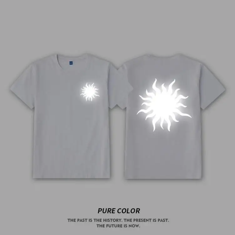 

Ins Hot Unisex Reflective Sun Print Short Sleeve T Shirt Men Solid Casual Shirts Wome Boyfriend Oversize Tee Plus Size