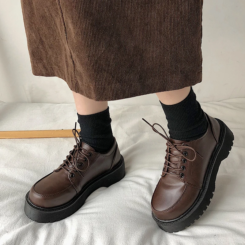 

New women's Oxford flat casual shoes hot sale fashion round toe all-match thick-soled anti-skid motorcycle women's leather shoes