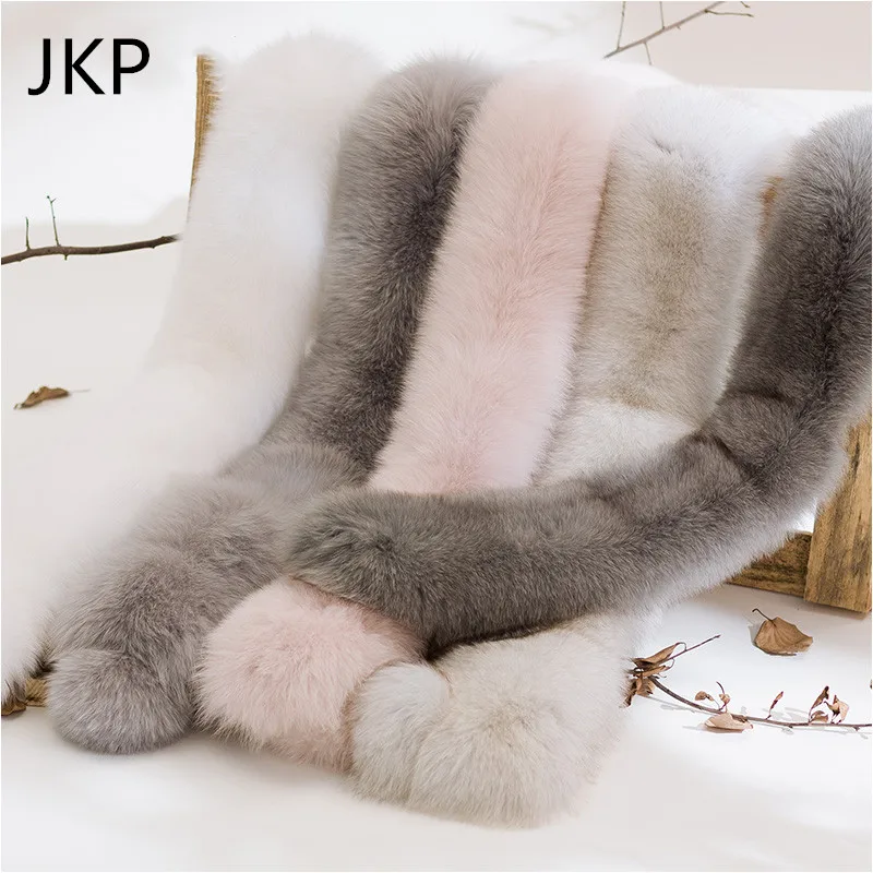 

JKP 2019 New Real Fox Fur Scarf for Women Solid Sweet Cute Scarves Fashion Natural Fox Fur Ring Temperament Scarf High Qulaity