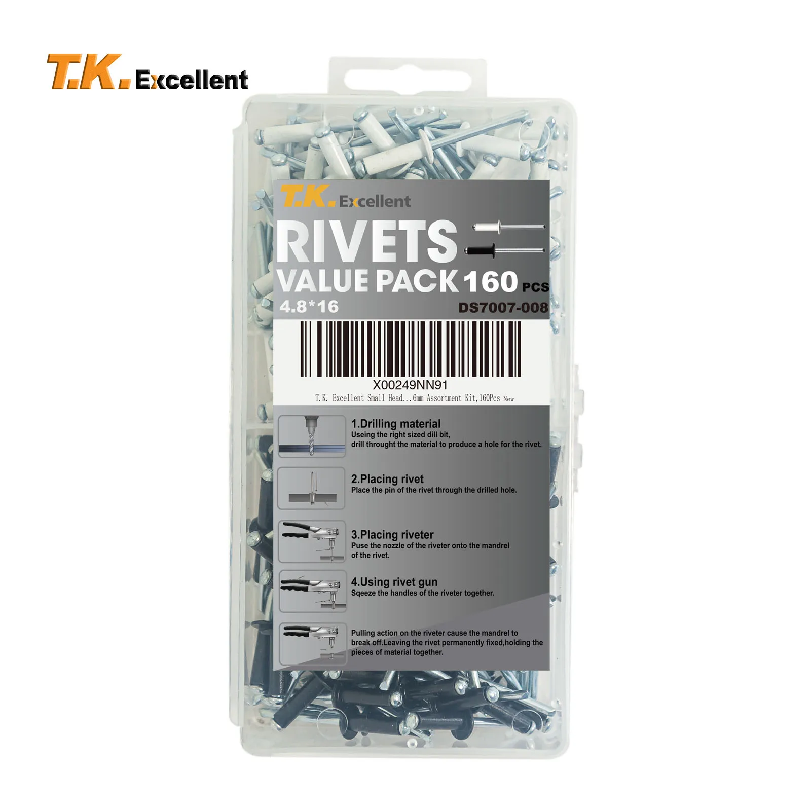 T.K. Отличные алюминиевые купольные заклепки с маленькой головкой черно белые 4 8x16