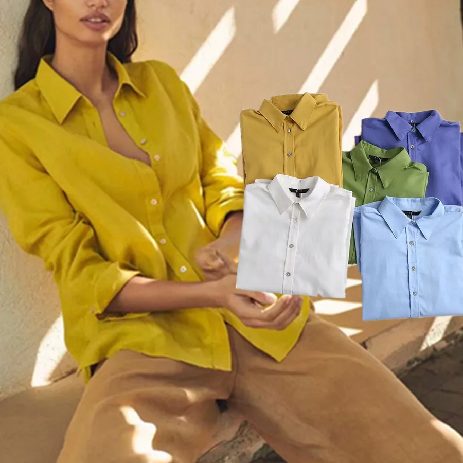 

England Casual Blouse Women England Style Fashion Colorful Linen Solid Blusas Mujer De Moda 2021 Loose Shirt Women Tops