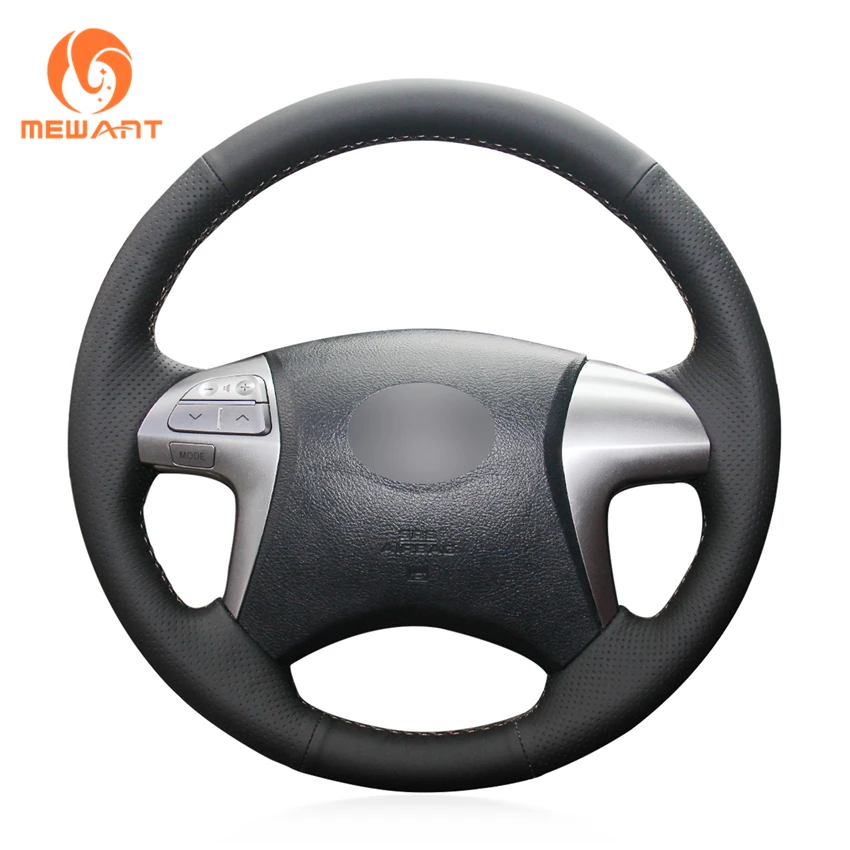

MEWANT Black Genuine Leather Car Steering Wheel Cover for Toyota Fortuner 2011-2015 Hilux 2011 2012 2013 2014-2015