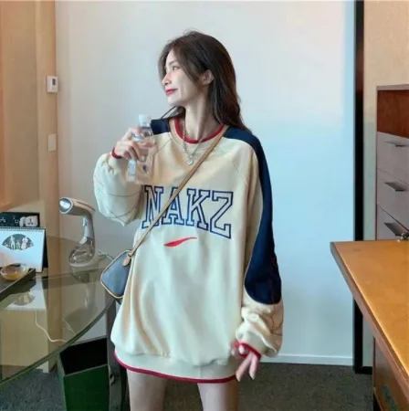 

Autumnandwinterthick fashion hoodie women's Harajuku round neck sweatshirt letter embroidery printing loose Korean pullover 2021