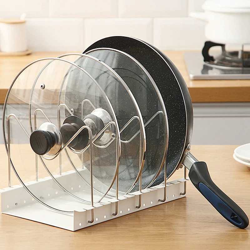 

Vertical Separate Lid Storage Rack Kitchen Pot and Dish Rack Desktop Drain Dishes Storage Multi-Purpose Shelves