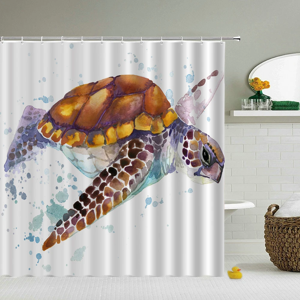 

Штора для душа «Морская Черепаха», занавеска для душа в ванную комнату, 3D тканевая занавеска для ванны с крючками, мультяшный водонепроница...