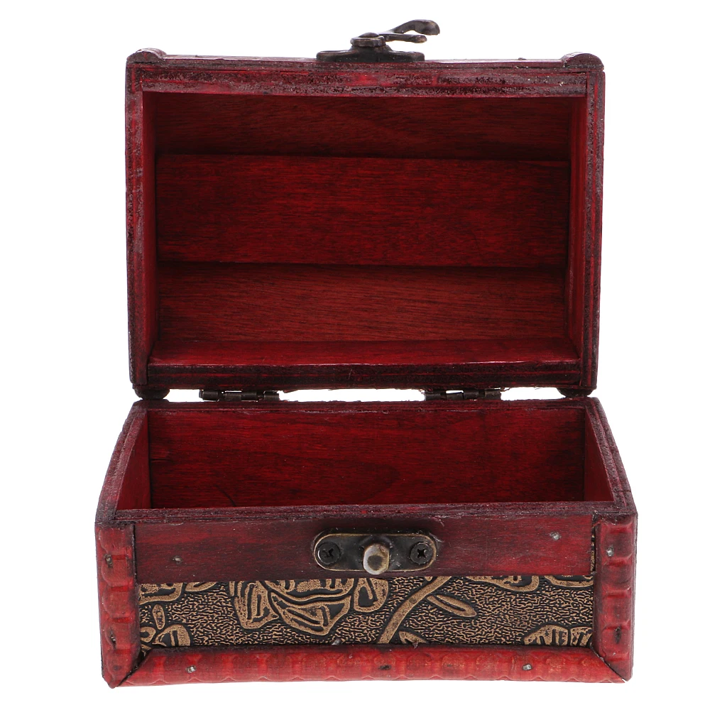 

Vintage Metal Lock Jewelry Box w/ Flower Design Wooden Storage Case 12x8cm