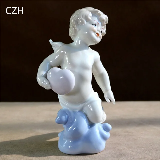 6,5 ''фарфоровая статуэтка Купидона любовь, керамическая фигурка Ангела в виде сердца, миниатюрное настольное украшение, украшение ремесленника, подарок, интерьер