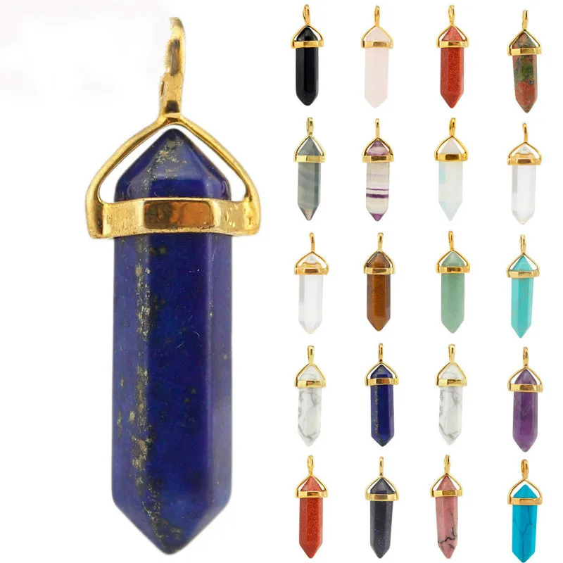 Подвески в виде шестиугольной колонны из натурального камня украшение Золотой