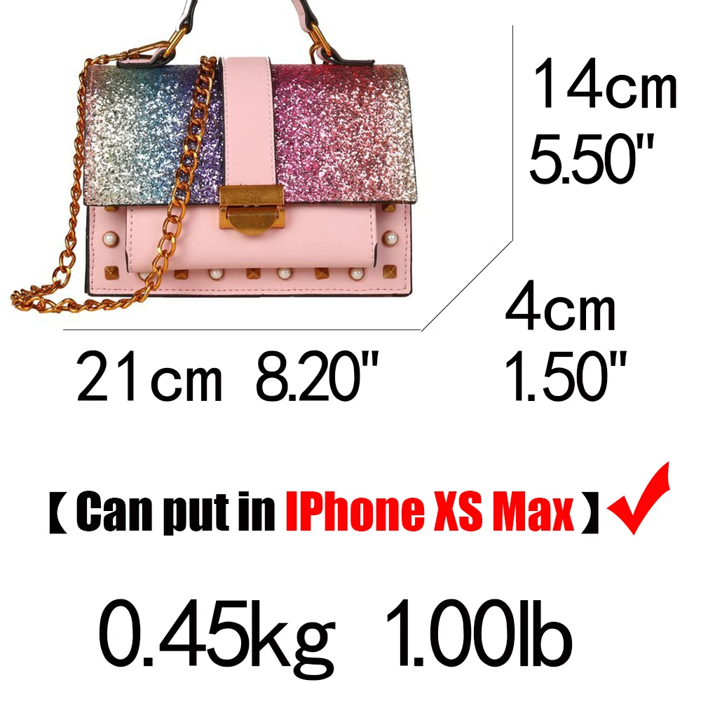 

Boutique De FGG Women's Fashion Chain Shoulder Bags Multicoloured Glitter Small Messenger Bags Girls Crossbody Handbag Purse