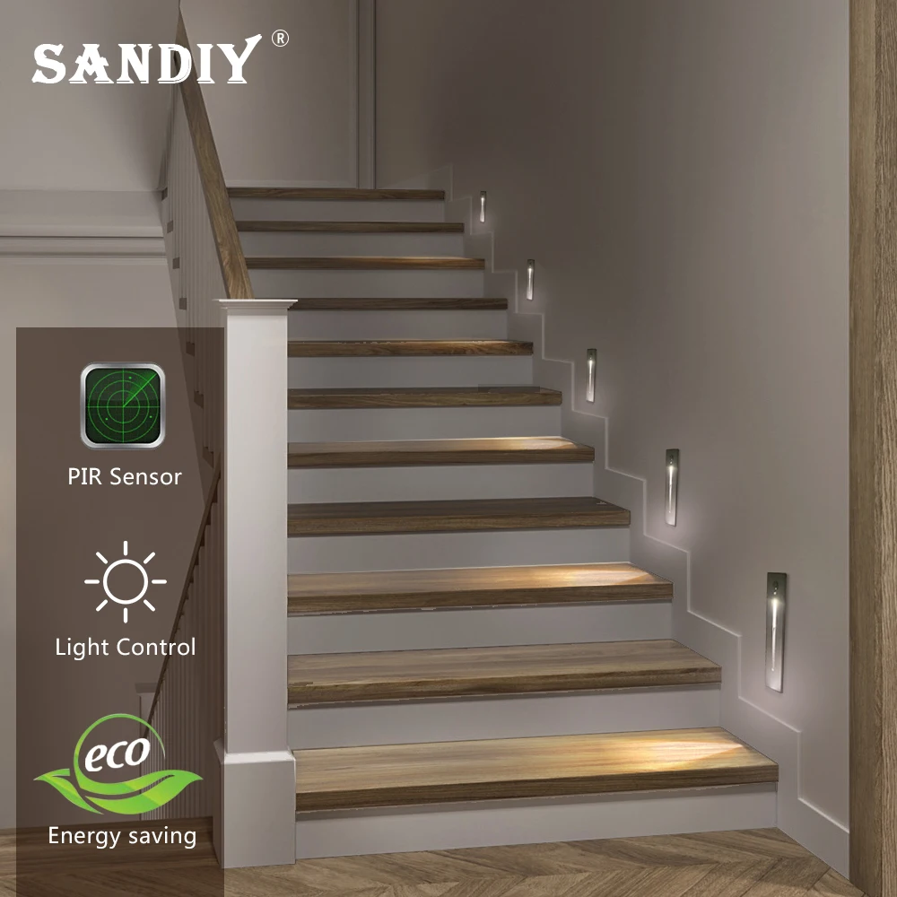 SANDIY โคมไฟ PIR Sensor โคมไฟ LED Night Light White Room Decor สำหรับขั้นตอน & บันไดบันไดบันไดทางเดินด้วยกล่อง