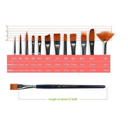 Кисть нейлоновая для рисования маслом гуаши и акварели 12 шт. | Канцтовары офиса