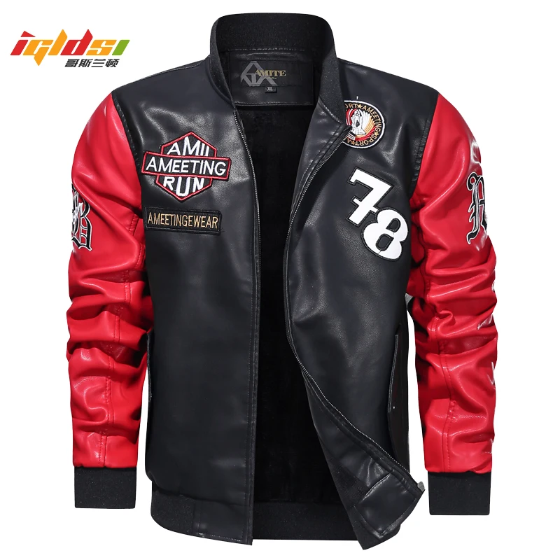 

Embroidery PU Leather Jacket Men's 2020 New Vintage Jacket Winter Male Faux Leather Bomber Pilot Jackets Fleece Warm Coats 4XL