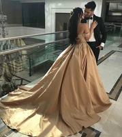 luxury gold arabic evening dress ball gown puffy satin appliques long formal evening gowns elegant sweet 16 reception dresses