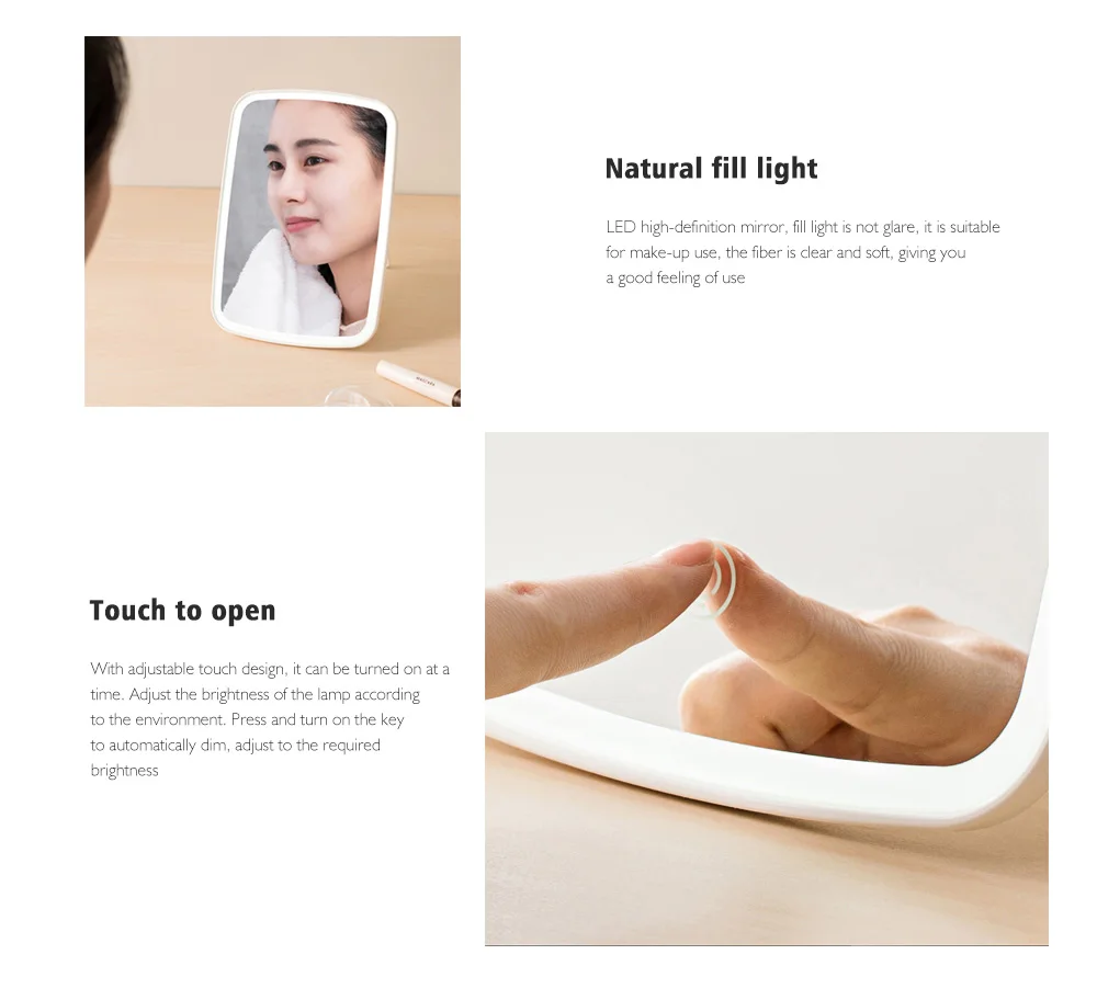 Xiaomi Mijia, интеллектуальное портативное зеркало для макияжа, настольный светодиодный светильник, портативный складной светильник, зеркальный столик для общежития