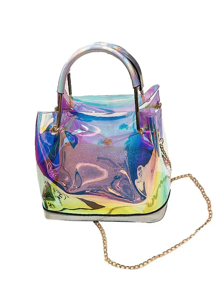 Пляжная прозрачная голографическая лазерная сумка Желейная цепочка на плечо с