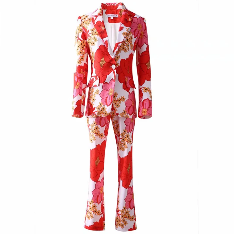 

Женский дизайнерский костюм с длинным рукавом, офисный пиджак с винтажным принтом и элегантные брюки, весна-осень