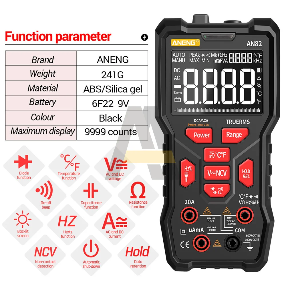 

AC/DC Voltage Meter NCV Digital Multimeter Auto Ranging Flash Back Large Screen RMS Analog Meter with 16 in 1 Combination Line