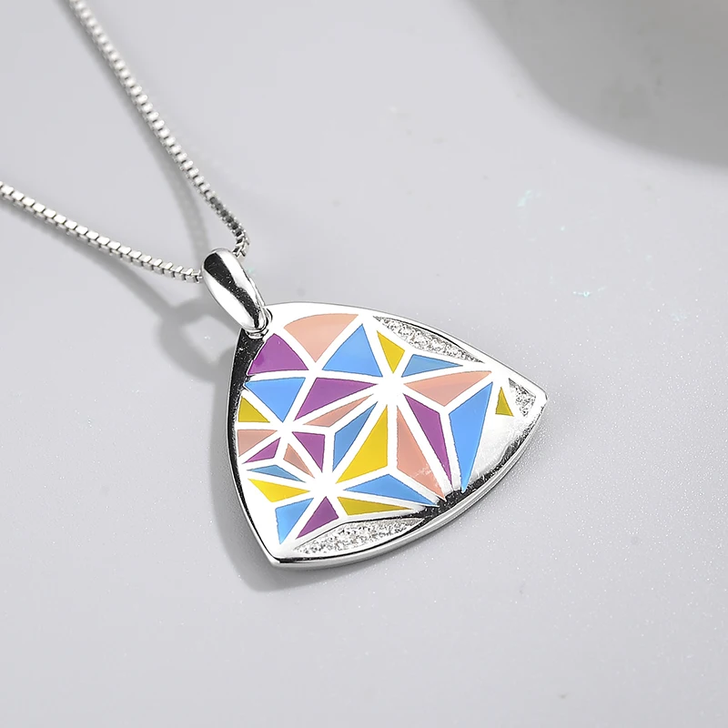 

2021 new DIY gift fashion 925 Sterling Silver Triangle shape yellow Enamel fine Necklace Pendant Party Jewelry