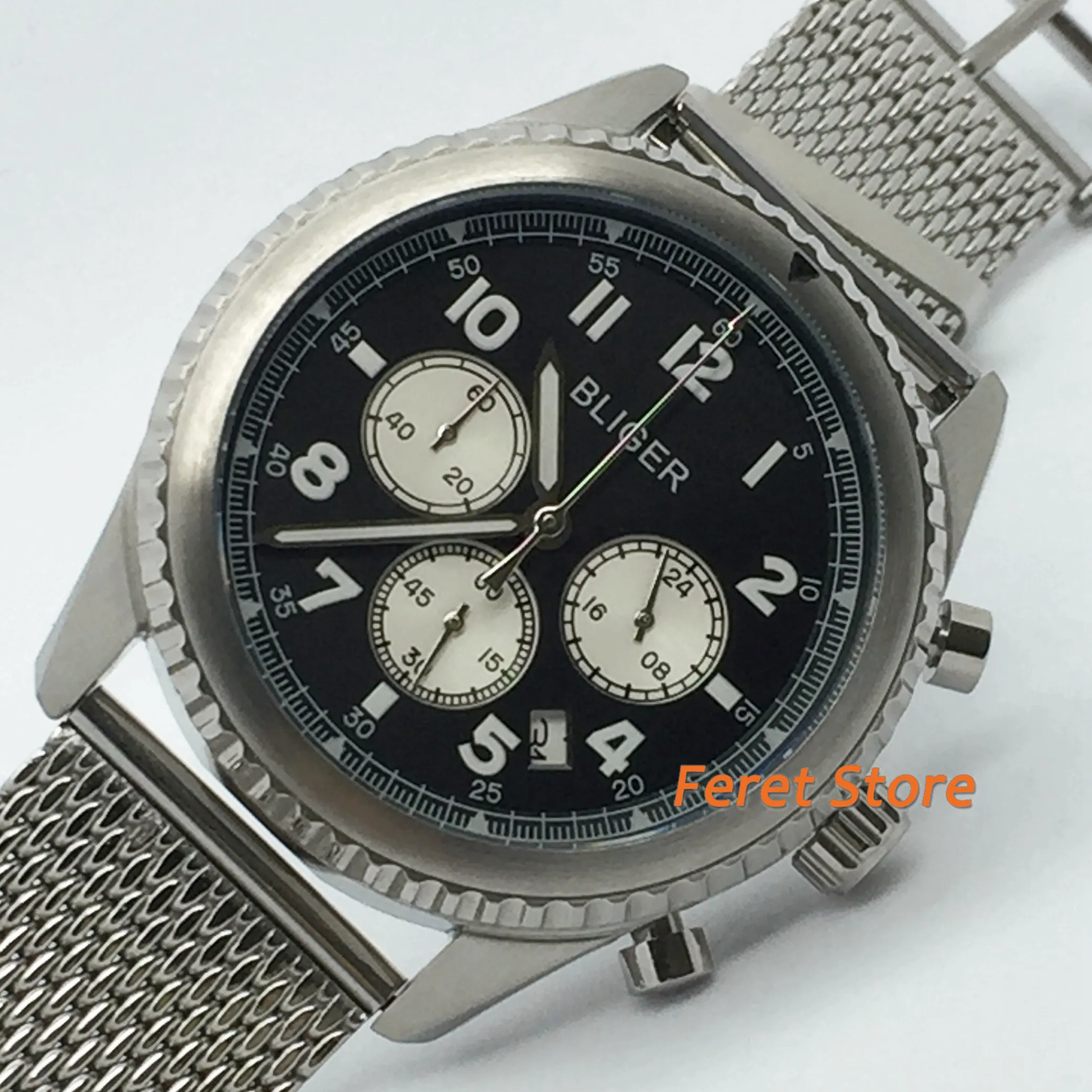 Мужские часы Топ бренд Роскошные Серебристые нержавеющая сталь VK хронограф