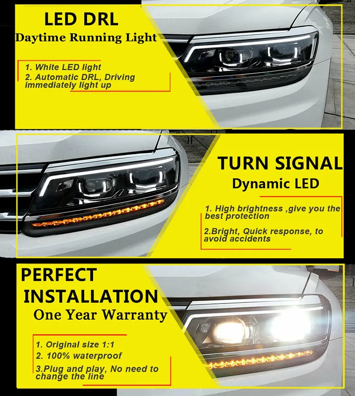 

Auto Headlights assembly For Volkswagen Tiguan L 2017 2018 Bi-xenon Lens Projector LED DRL Lens Angel eye Low Beam