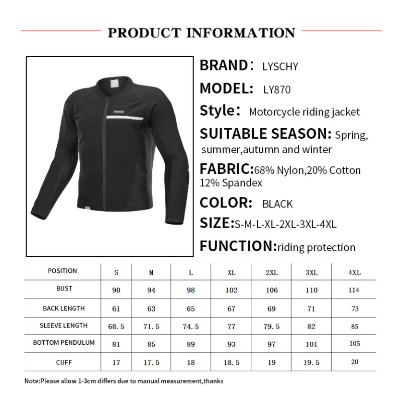 

Lyschy Motorcycle Armor Jacket Men Full Body Armor Motorcycle Chest Armor Motocross Racing Protective Gear Motor Jacket Clothing