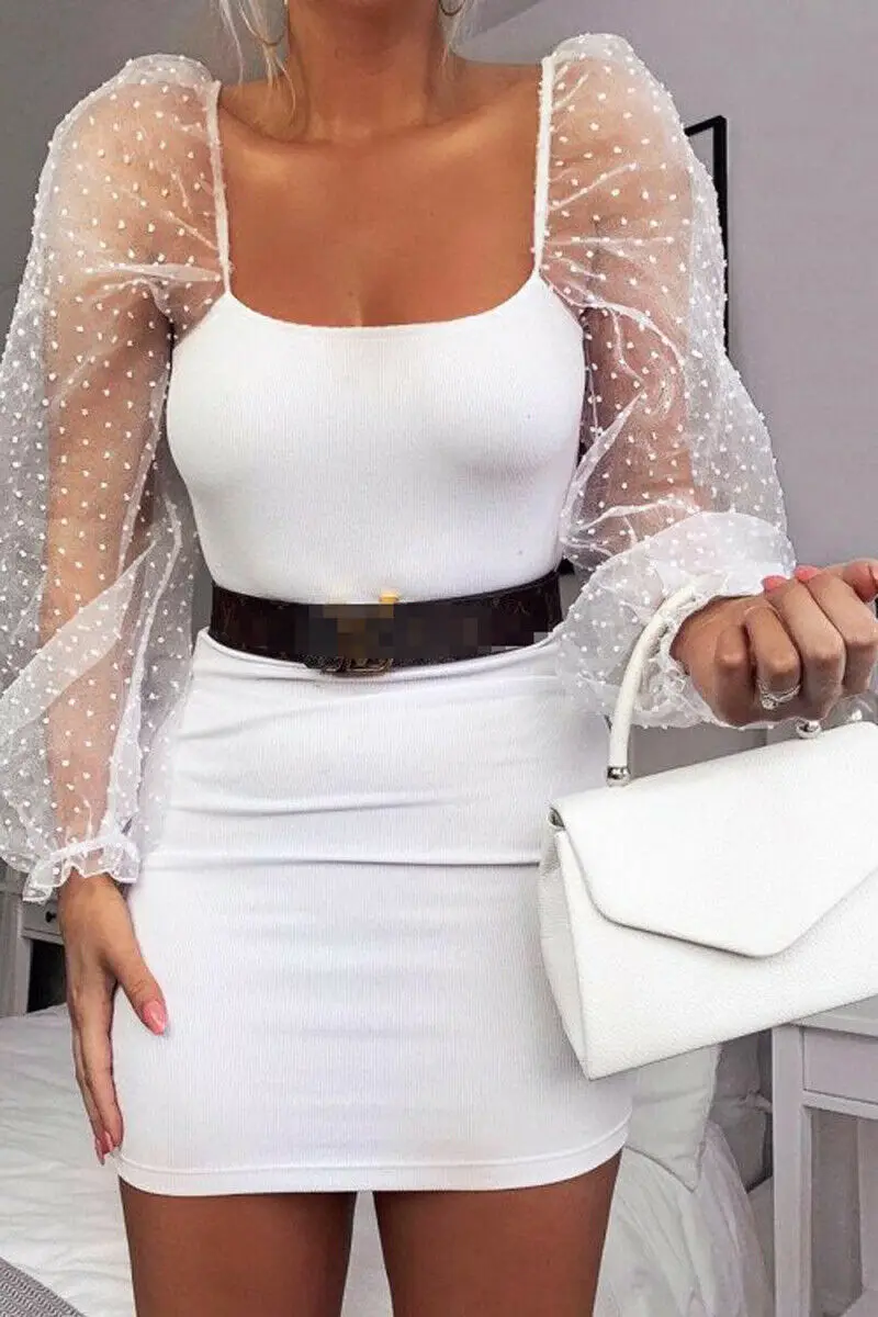 Женское Короткое облегающее платье с квадратным вырезом сетчатым