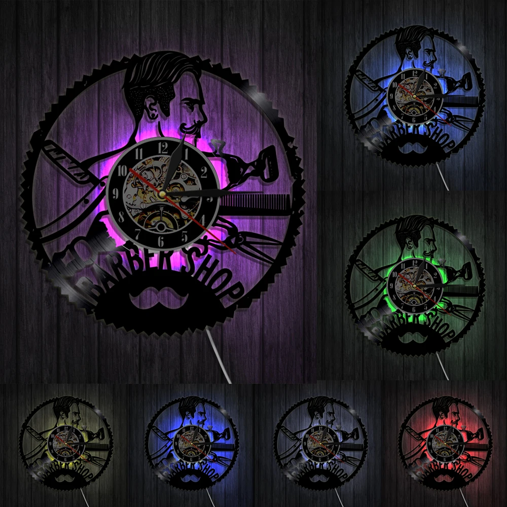 Часы мужские настенные с виниловой пластиной светодиодные бесшумные украшения