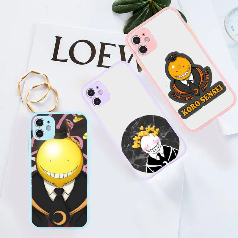 

koro sensei Phone Case For iPhone 13 12 11 Mini Pro XR XS Max 7 8 Plus X Matte transparent Purple Back Cover