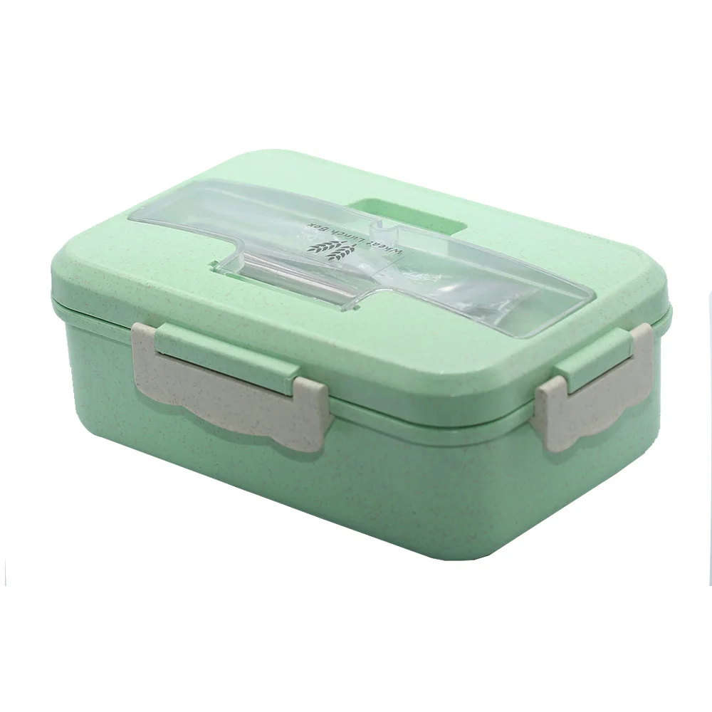 Microwave Lunch Box Wheat Straw Dinnerware Food Storage Container Children Kids School Office Portable Bento Box - Цвет: Зеленый