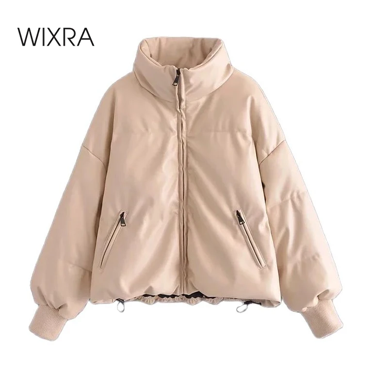 

Wixra женские толстые зимние парки, повседневное хлопковое пальто, куртка из искусственной кожи, женская бежевая верхняя одежда на молнии, осенний уличный стиль