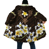 2021 winter mens cloak polynesian frangipani tattoo 3d printing fleece hooded cloak unisex casual thick warm cape coat pf38