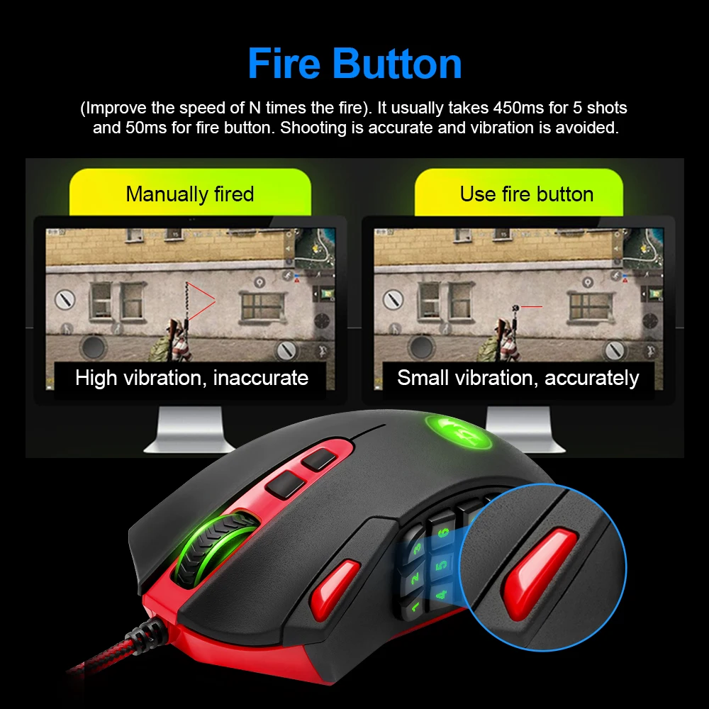 Redragon Perdition M901 USB Проводная игровая мышь 12400 точек/дюйм 19 кнопок программируемые