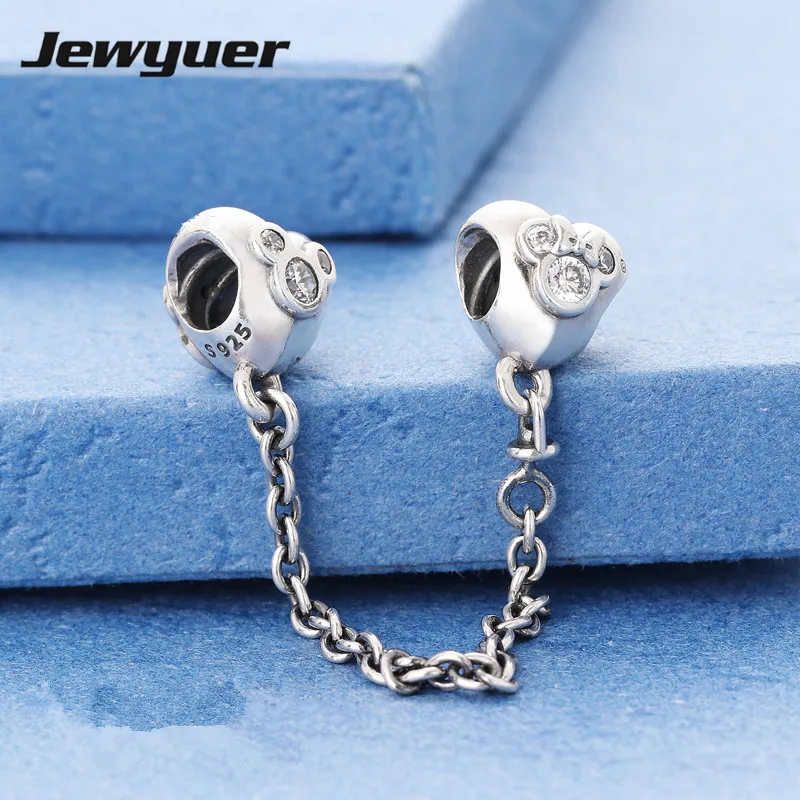 2015 New fine jewelry charms 925 Sterling Silver Heart of Mickey Safety Chain charm fit brand beads bracelets DIY SF540 | Украшения и