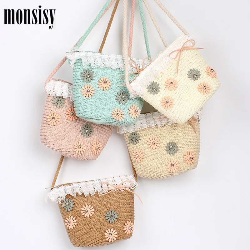 Monsisy пляжная сумка для девочек 2020 соломенная Детский кошелек на плечо летняя