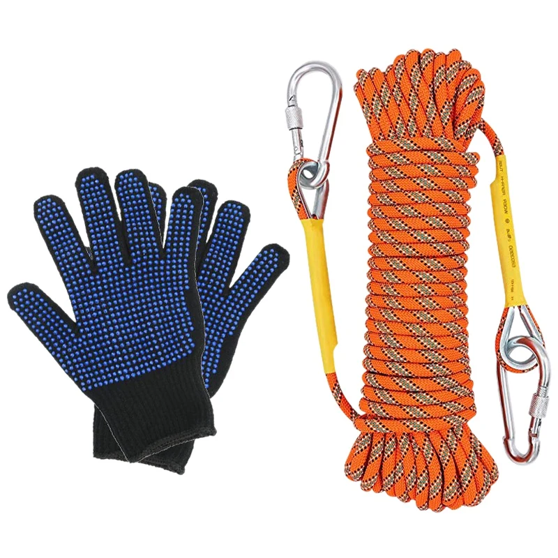 

Outdoor Climbing Safety Rope 8mm Diameter Rock Climbing Rope 10M(32Ft) with Safety Working Gloves Climbing Equipment Kit