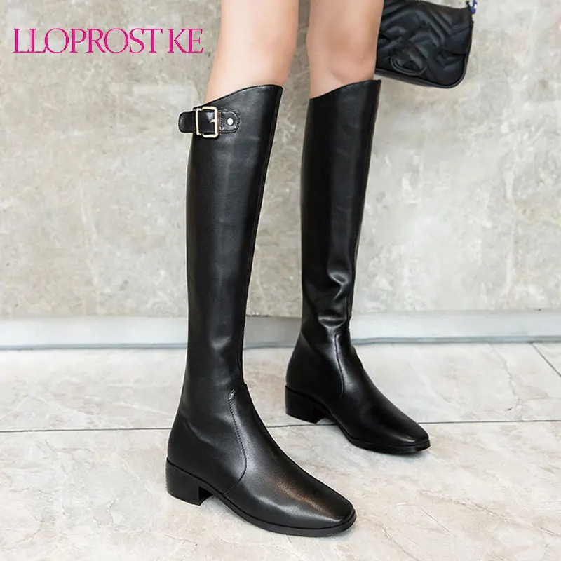 

Lloprost ke 2020 hot sale women knee high boots buckle fashion simple long boots autumn winter square heels Knight boots woman