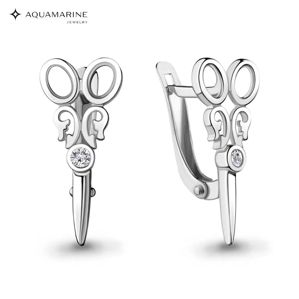 Серьги AQUAMARINE с фианитами Серебро 925 пробы|Серьги-клипсы| |