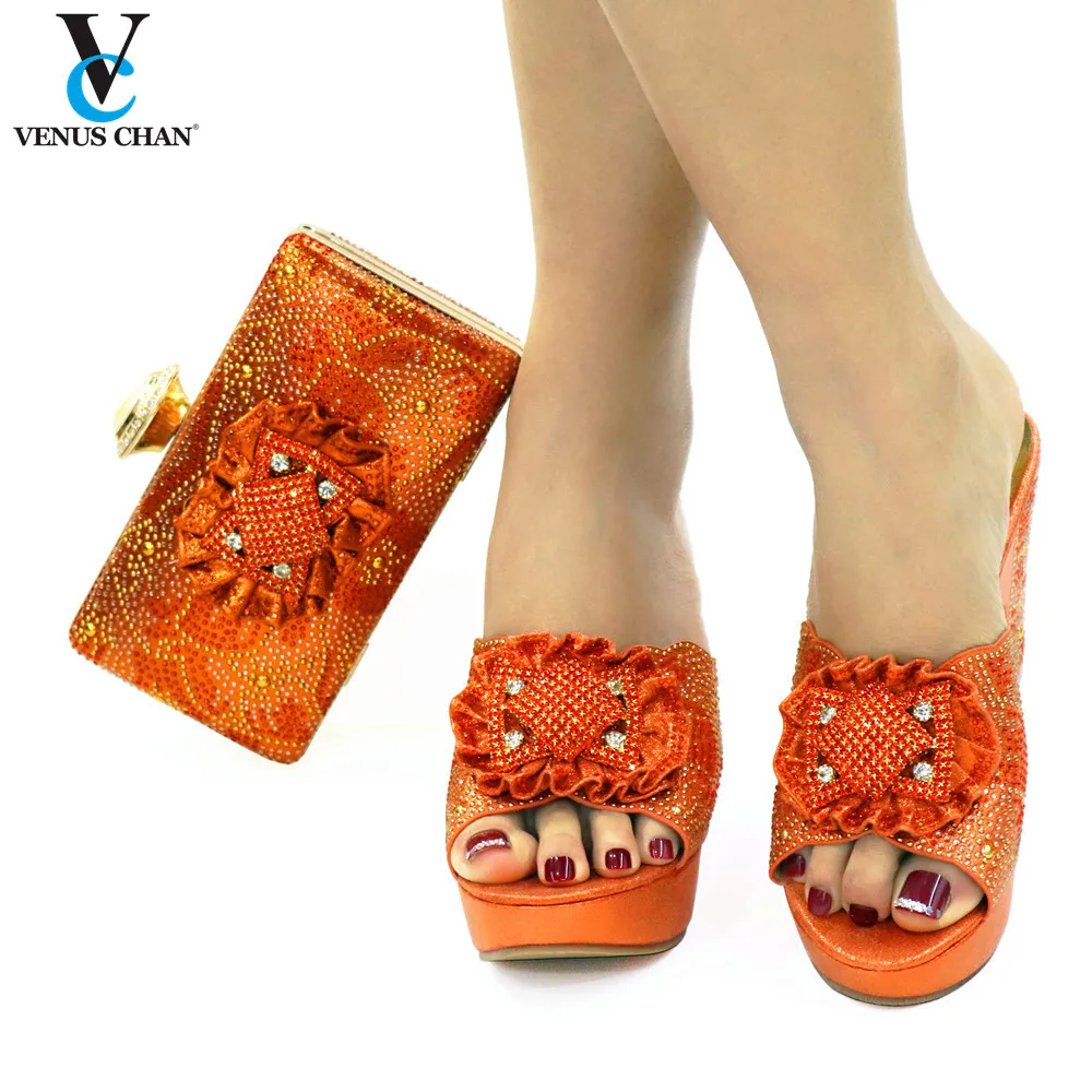 

Лидер продаж, набор женской обуви и сумок оранжевого цвета с яркими кристаллами