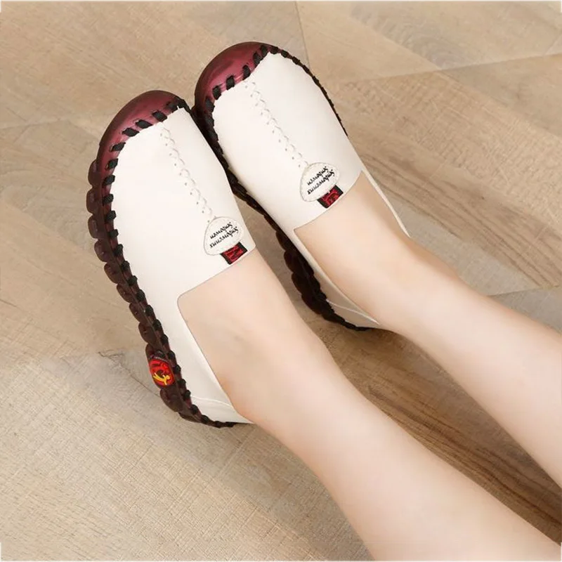 

Wide Fit Thick Sole Flats Korean Style Shoes For Women 2021 Leather Slip On Shoes Pregnant Woman Maternity Shoes Women's Loafers
