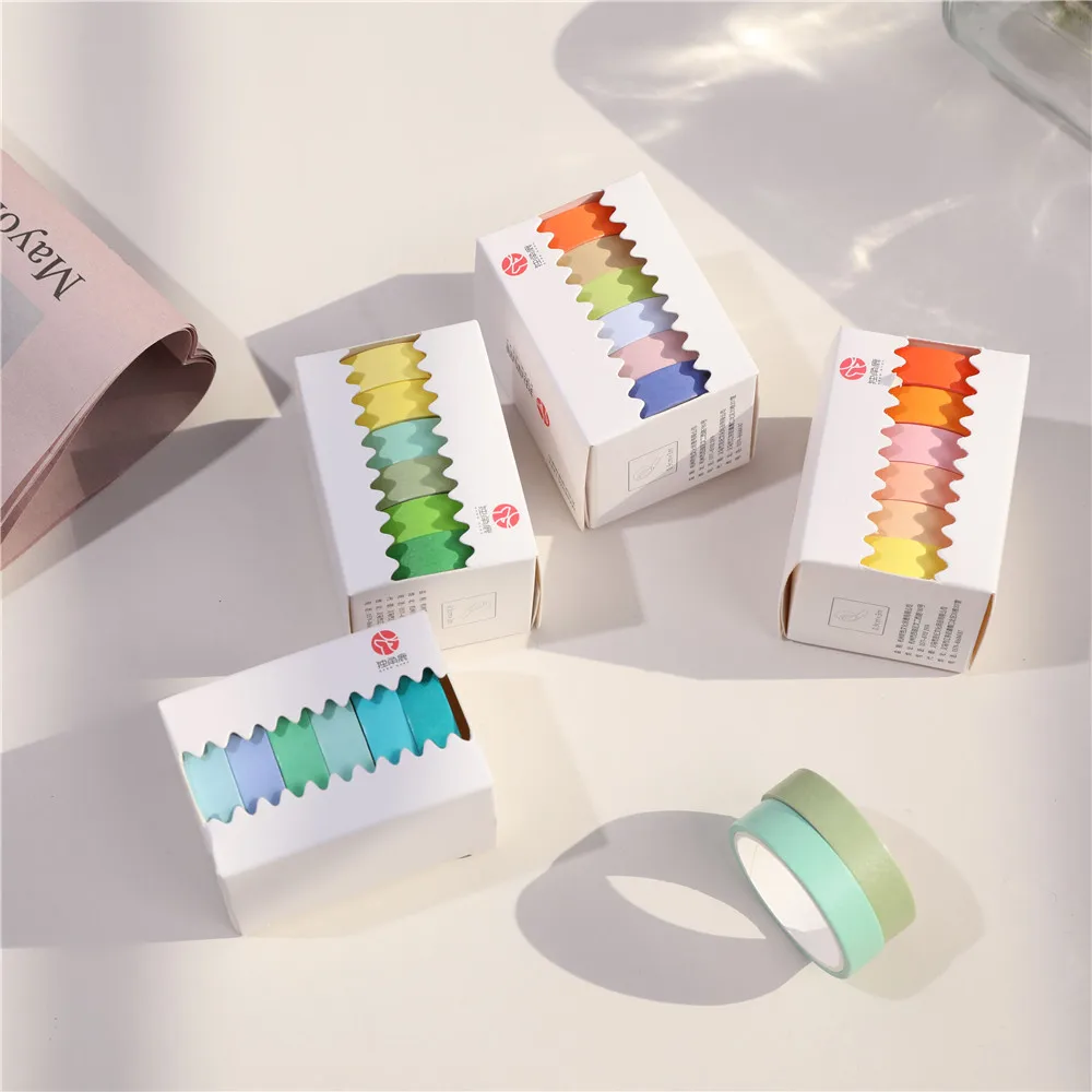 

6pcs/set Pure Color Washi Paper Masking Tape Set Cute Makaron Adhesive Label Sticker For Scrapbooking Planner Diy Journal Diary