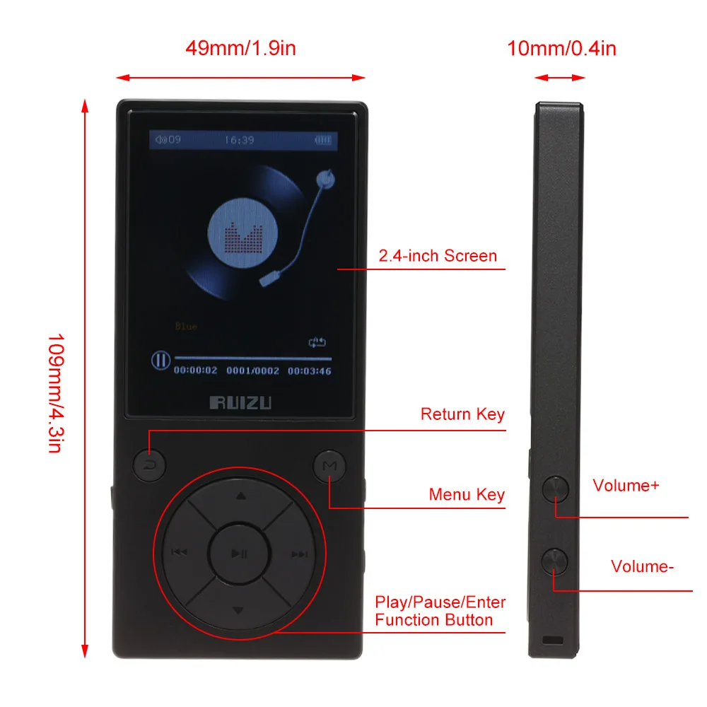 2021 оригинальный MP3 плеер RUIZU D11 2 4 дюймов HD цветной экран воспроизведение 8 ГБ + 32