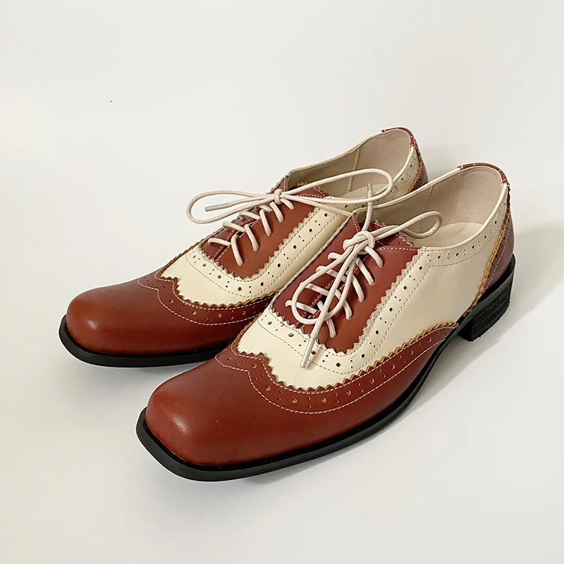 

Women flat Oxford shoes 2020 genuine leather laces flats platform brogues ladies woman gladiator flat rubber sole shoes